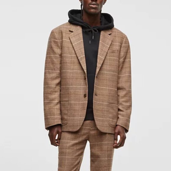 Mode of One Mens Relaxed Fit Plaid Blazer Cinnamon Brulee Size L